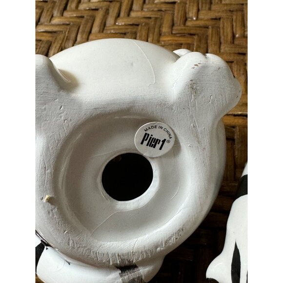 Vintage Pier I Whimsical Cat Black And White Strip Salt and Pepper Shaker Set - Picture 9 of 10